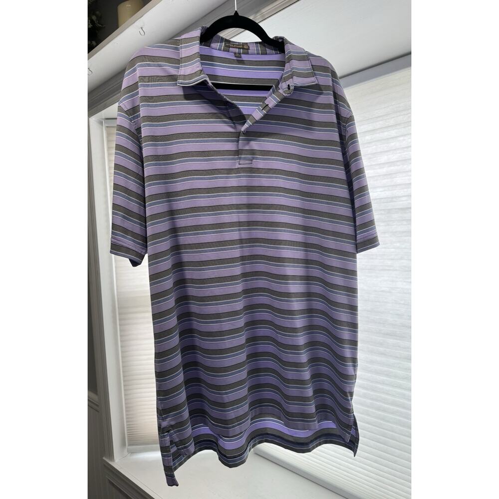Peter Millar Summer Comfort Polo Shirt Mens L Purple Stripe Hollywood Golf Club